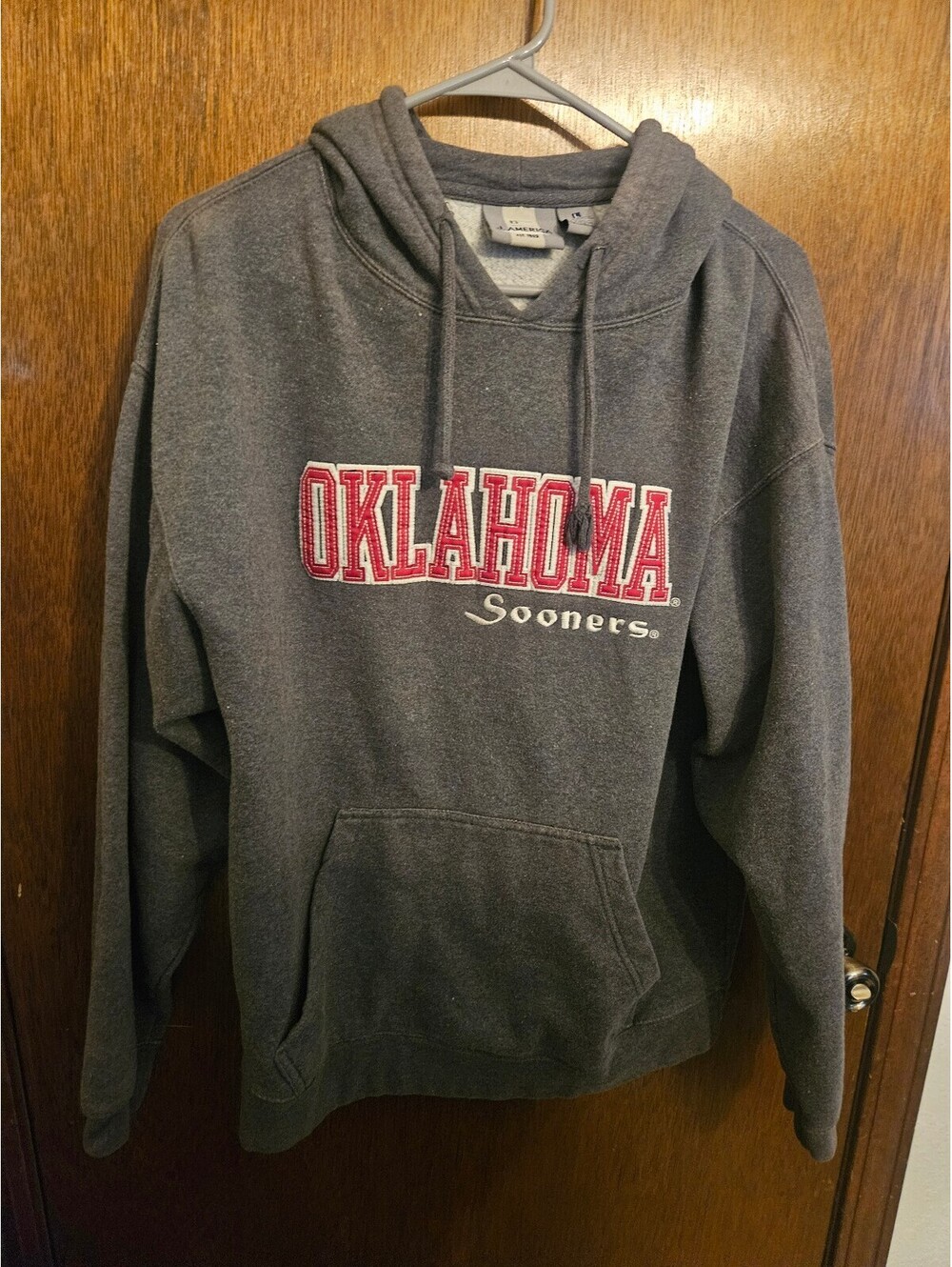 J America Oklahoma Sooners Gray Pullover Hoodie Sweatshirt Size Large
